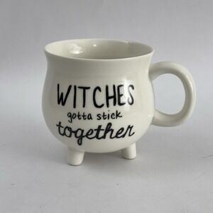 Witches Gotta Stick Together White Cauldron Coffee Mug Kellie Montana